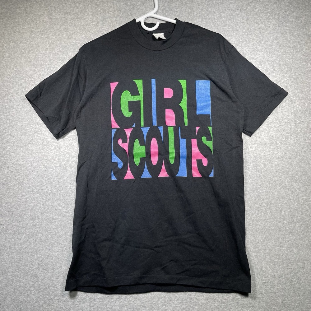 Vtg 90s‎ Girl Scouts Single Stitch Neon Color Block Letter Spell Out Rare